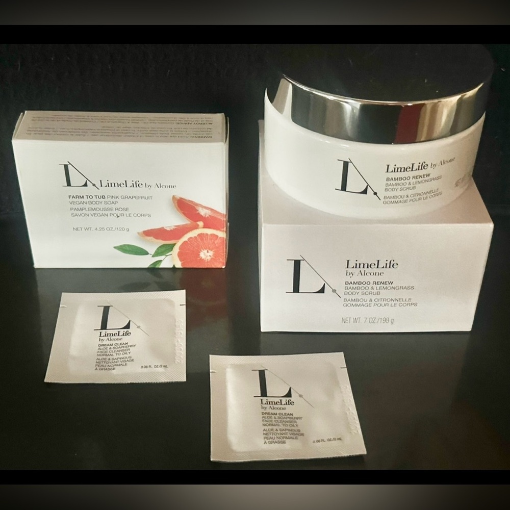 LimeLife by Alcone Bamboo Renew Scrub, Farm to Tub Soap Pink Grapefruit set